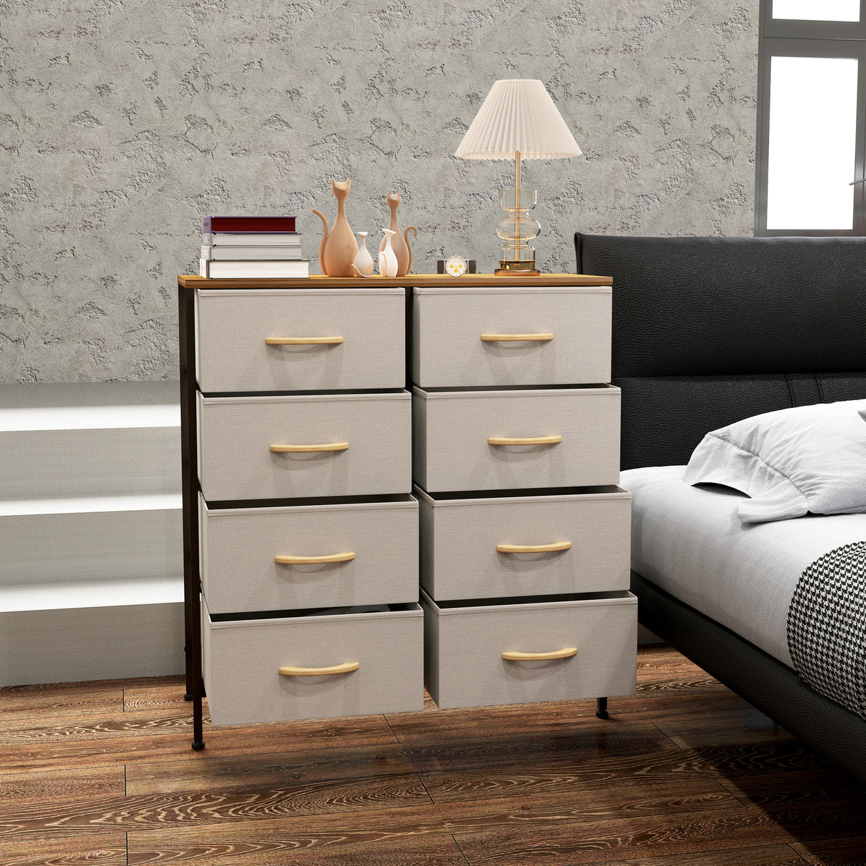 Wooden Chest Of 8 Fabric Drawers 80cm Wide With Steel Frame - Velmora