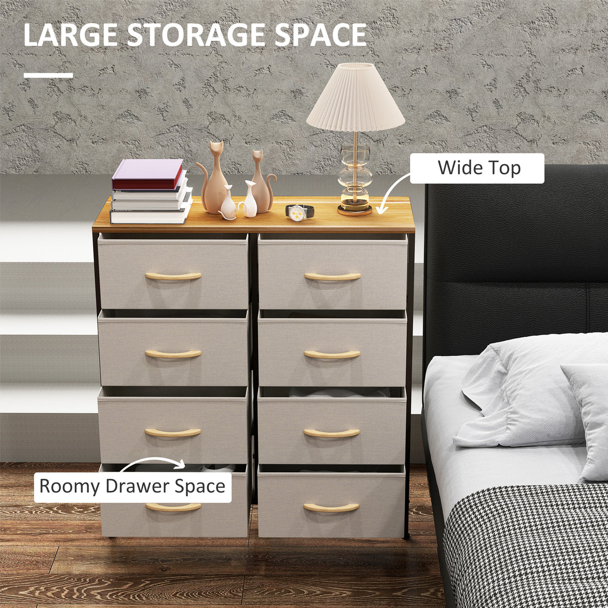 Wooden Chest Of 8 Fabric Drawers 80cm Wide With Steel Frame - Velmora