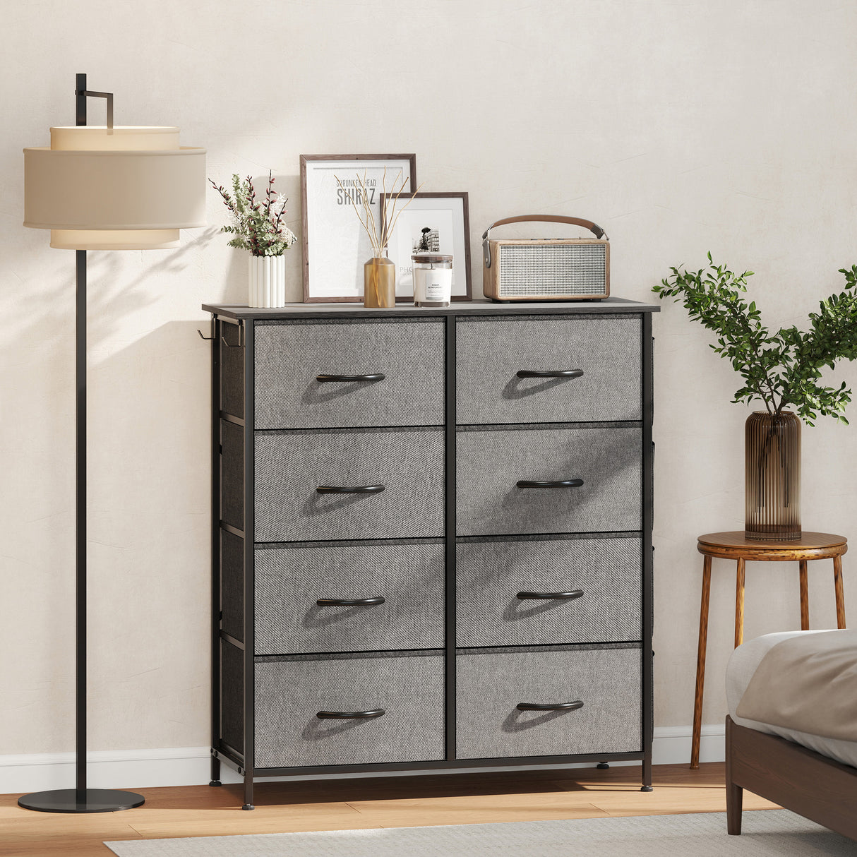 Wooden Chest Of 8 Fabric Drawers 86cm Wide With Steel Frame - Velmora
