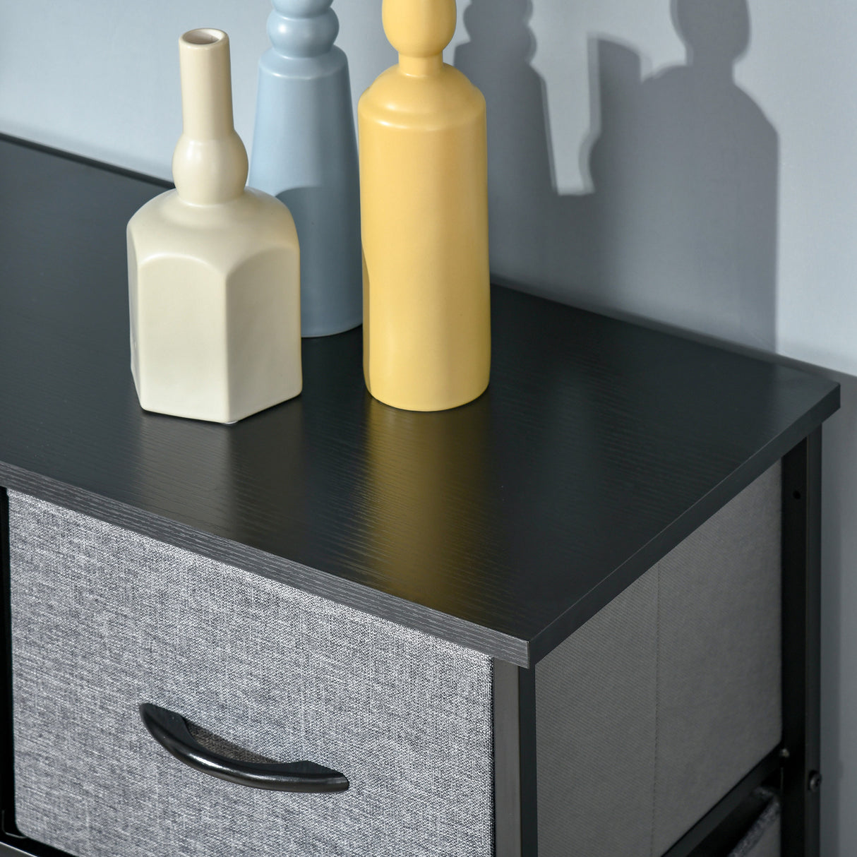 Wooden Chest Of 9 Fabric Drawers 100cm Wide With Black Steel Frame - Velmora