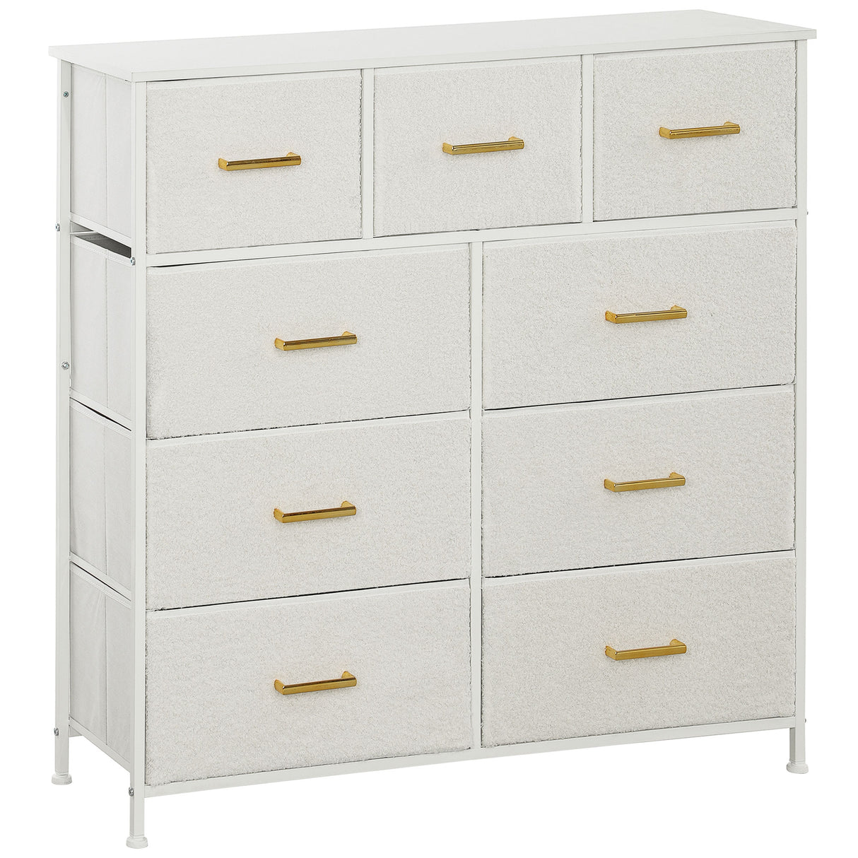 Wooden Chest Of 9 Fabric Drawers 100cm Wide With Steel Frame - Velmora