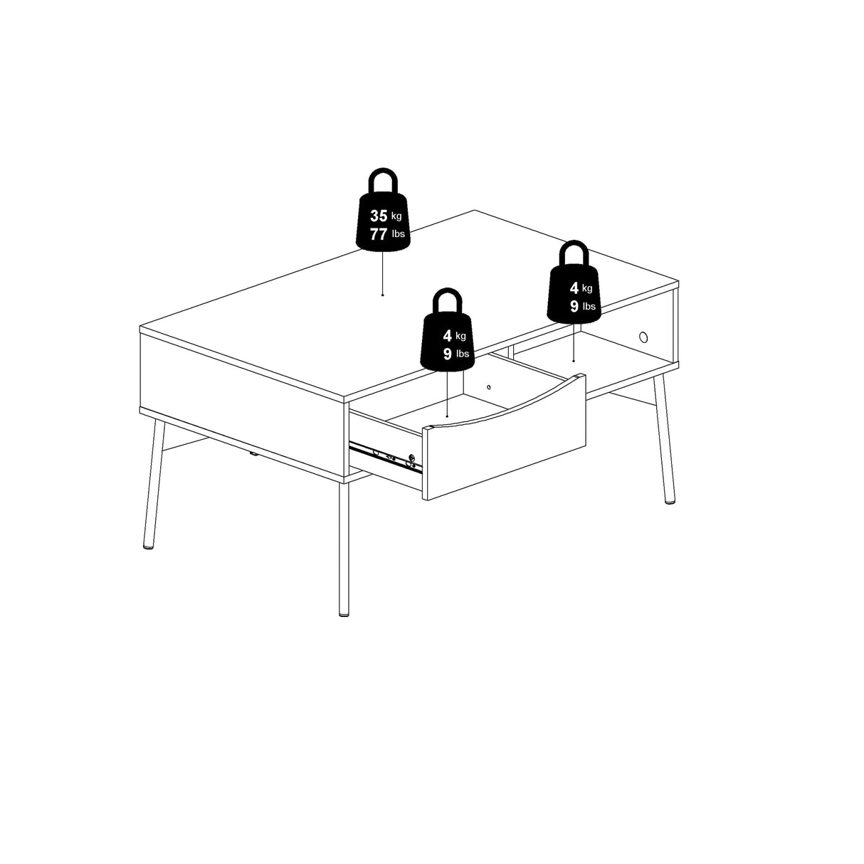 Wooden Coffee Table With 1 Drawer - Fur