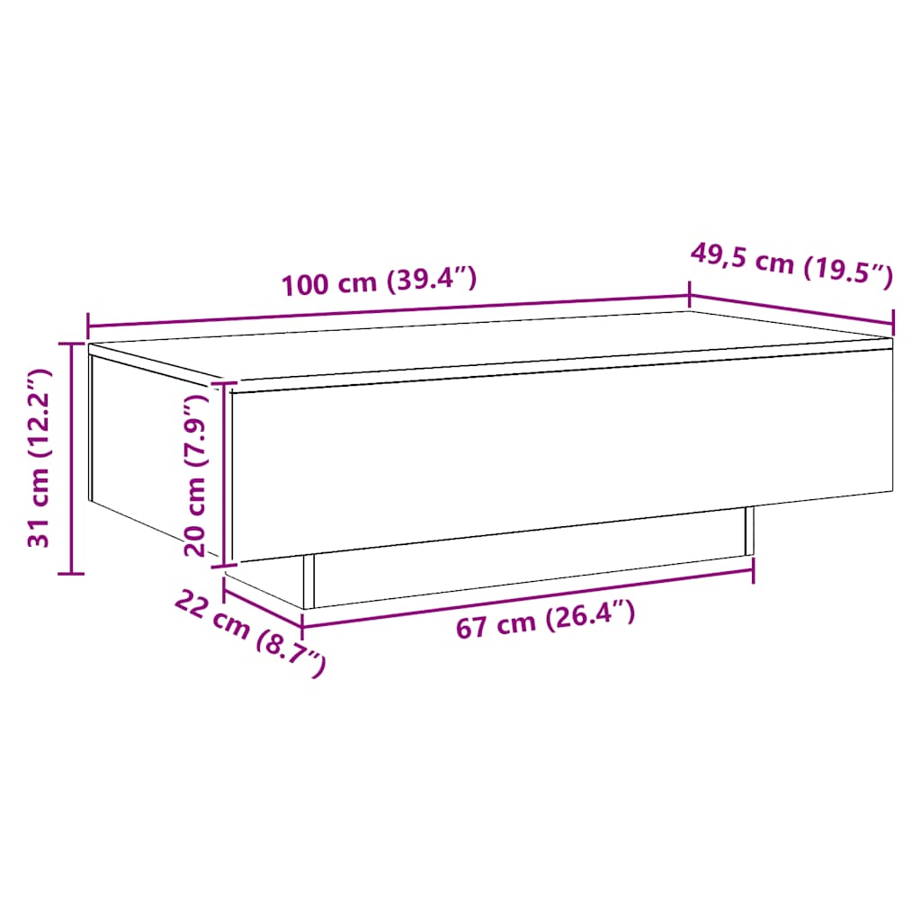 Wooden Coffee Table 100cm Wide Rectangular - Vantage Home