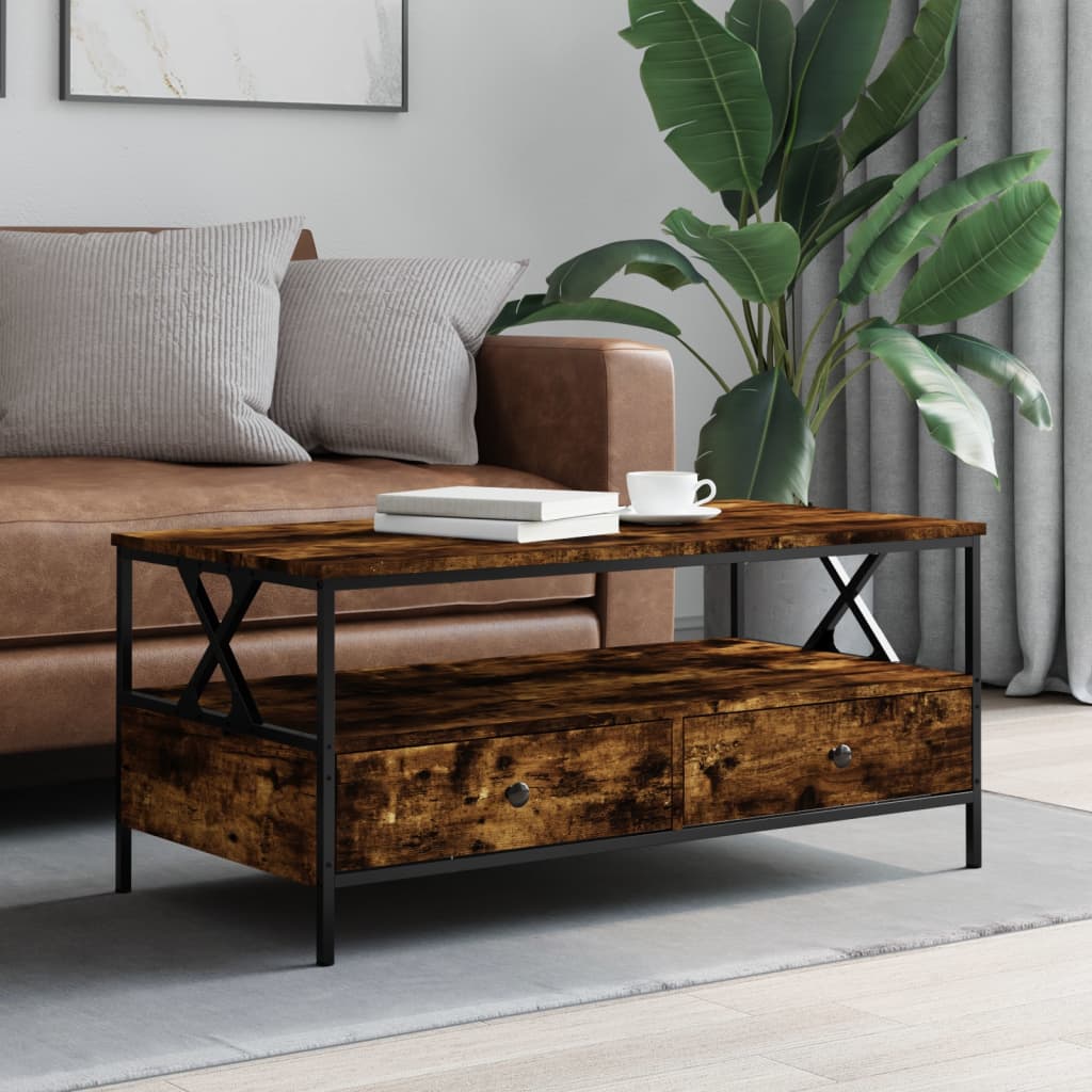 Wooden Coffee Table 100cm Wide With 2 Drawers - Vantage Home