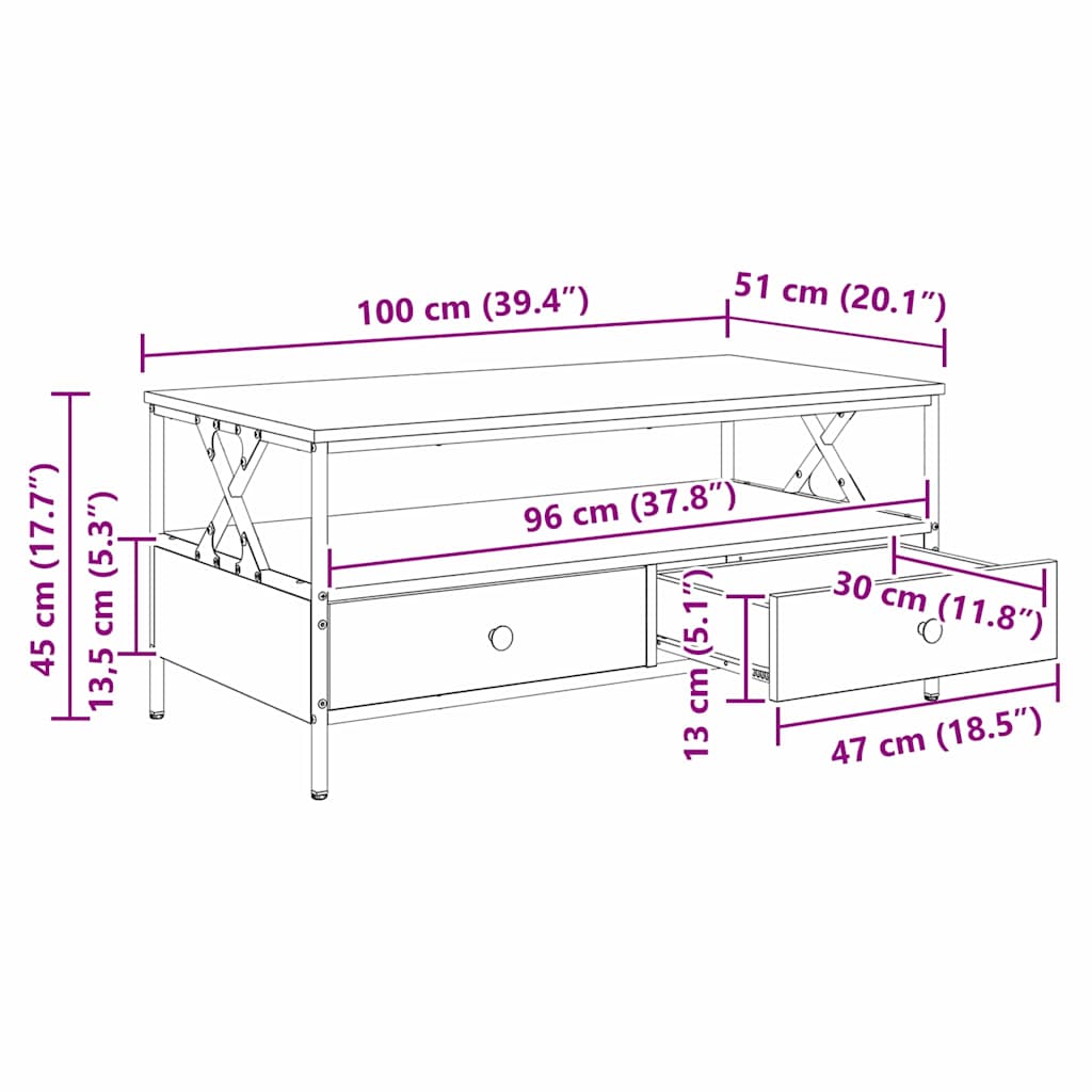 Wooden Coffee Table 100cm Wide With 2 Drawers - Vantage Home