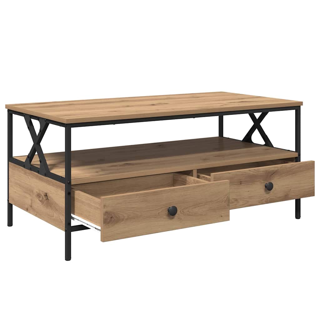 Wooden Coffee Table 100cm Wide With 2 Drawers - Vantage Home