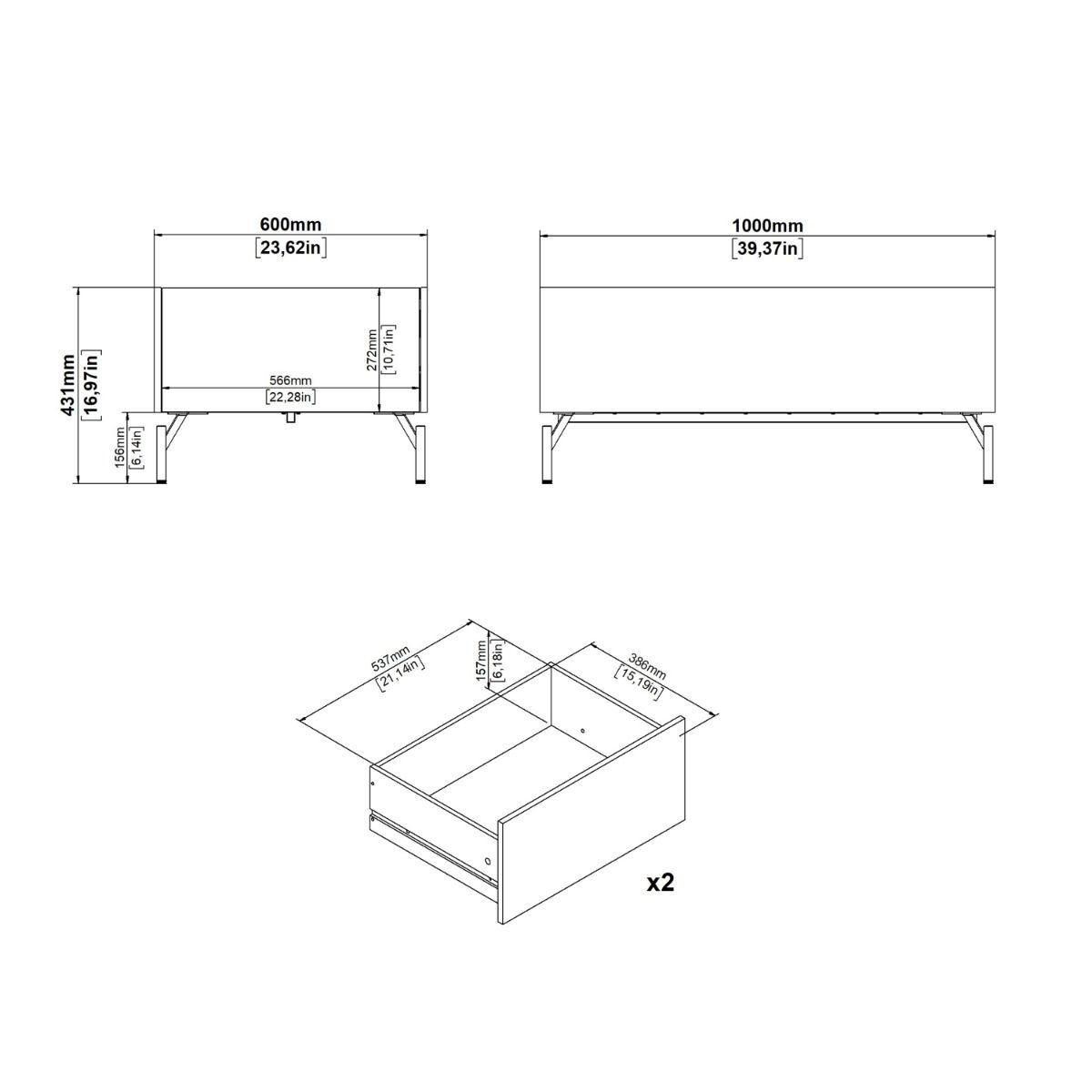 Wooden Coffee Table With 2 Drawers - Kendall