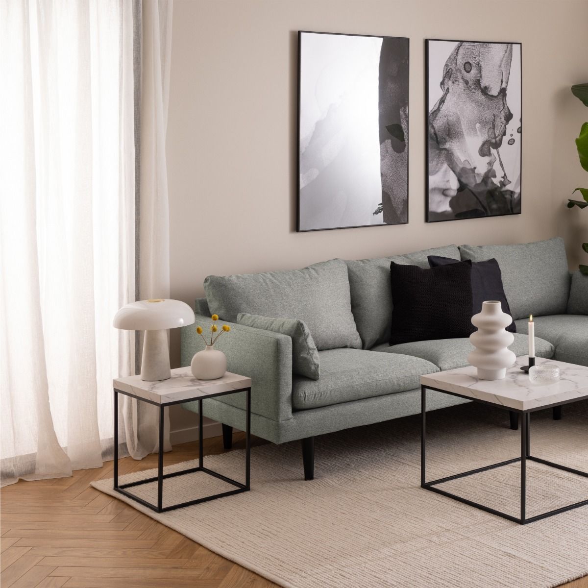 Wooden Coffee Table 40cm Square in Marble Effect - Barossa