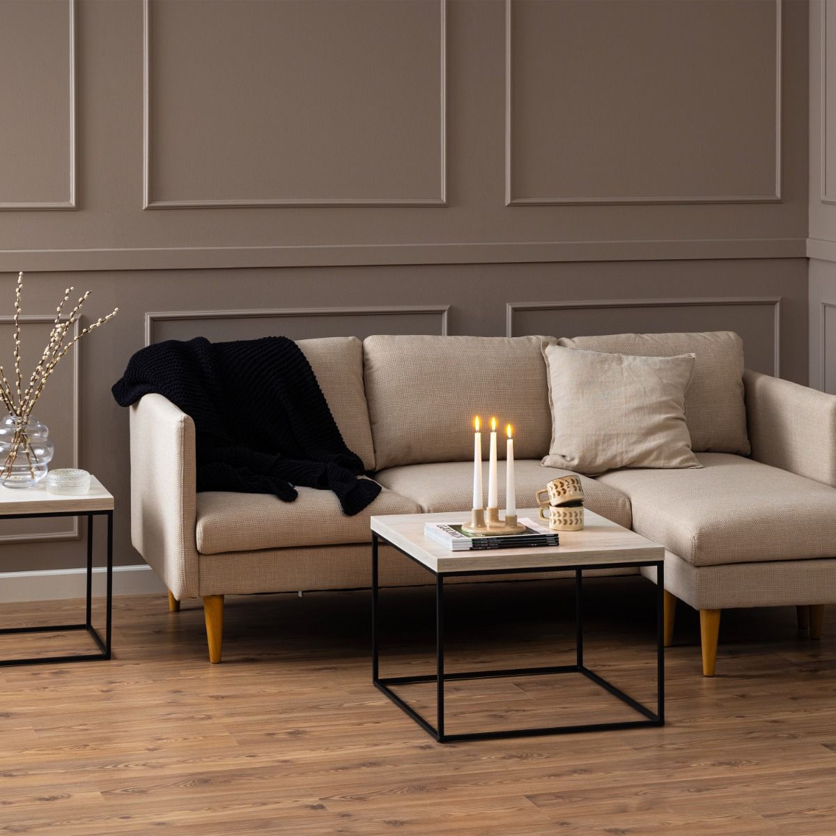 Wooden Coffee Table 60cm Square in Marble Effect - Barossa