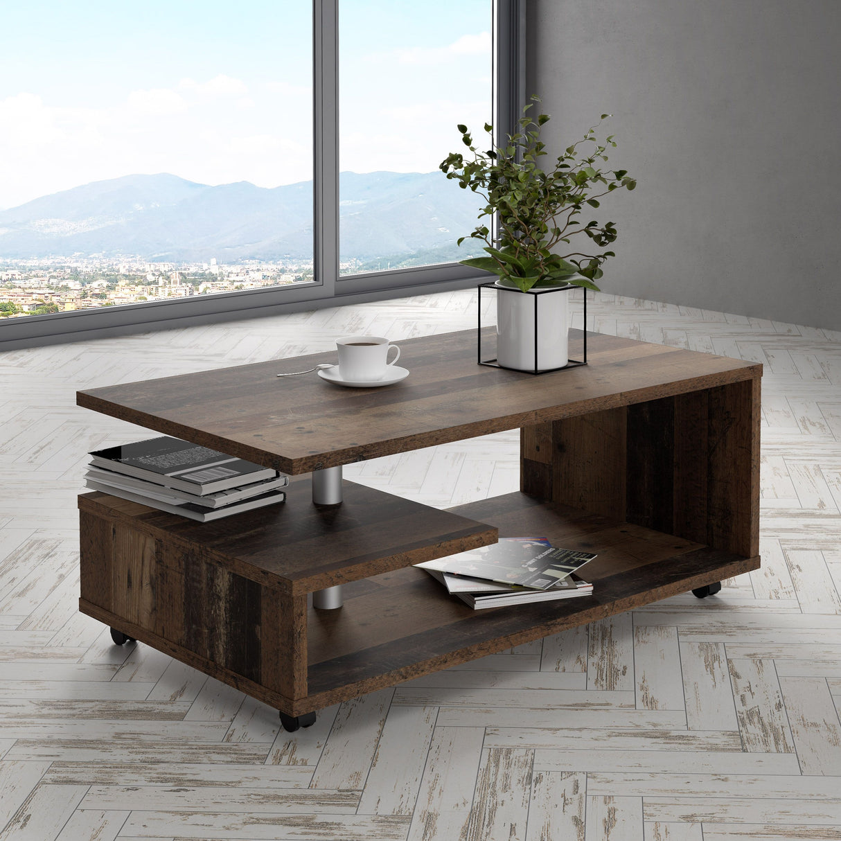 Wooden Coffee Table Rectangular With Lockable Wheels - Bailey
