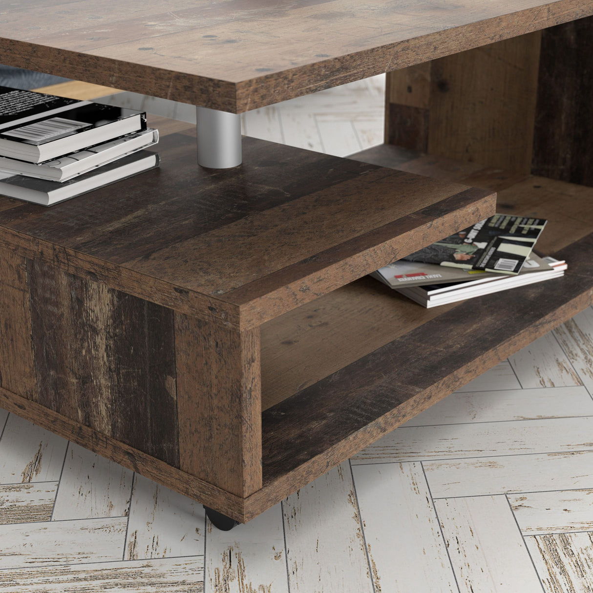 Wooden Coffee Table Rectangular With Lockable Wheels - Bailey