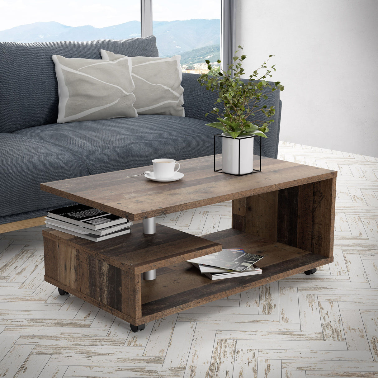 Wooden Coffee Table Rectangular With Lockable Wheels - Bailey