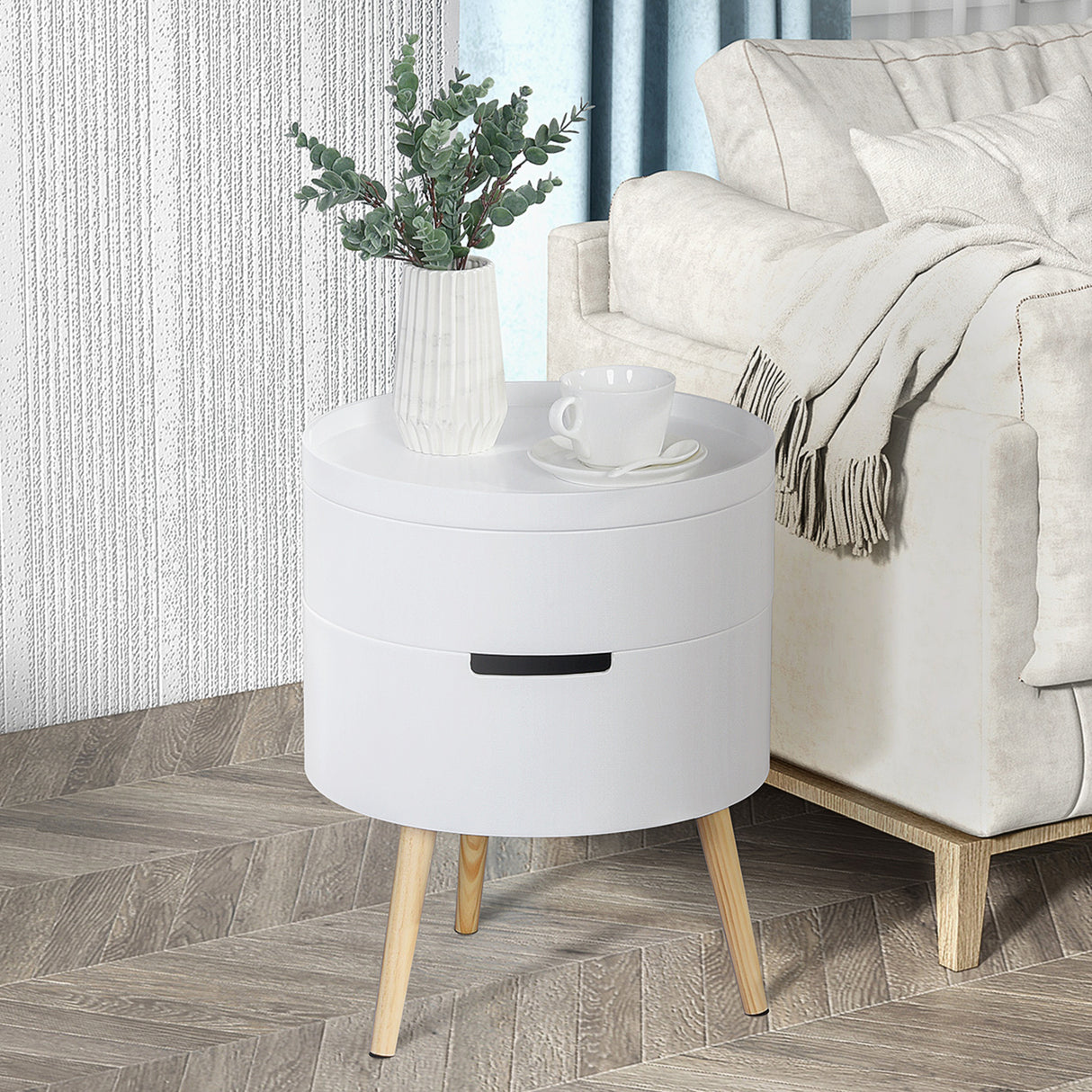 Wooden Coffee Table Round With 2 Hidden Compartments - Velmora