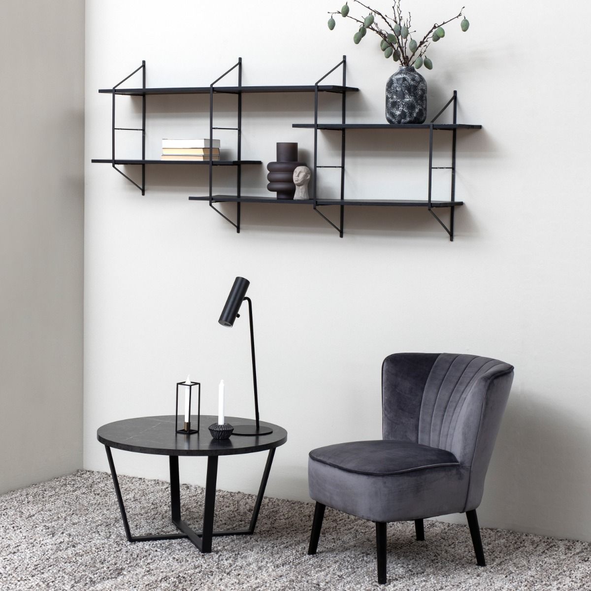 Wooden Coffee Table Round in Marble Effect - Amble