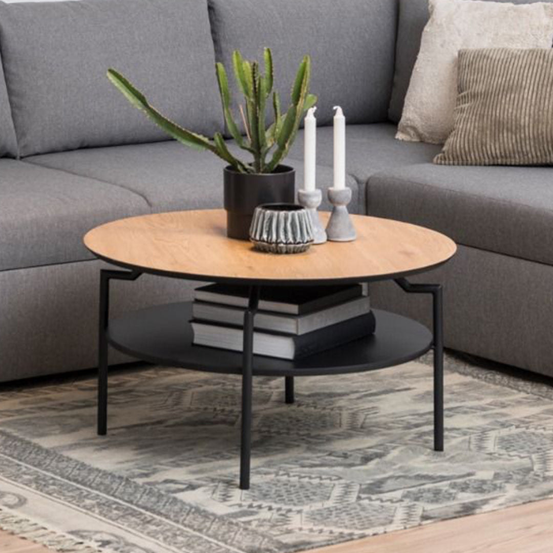 Wooden Coffee Table Round With Under Shelf - Goldington