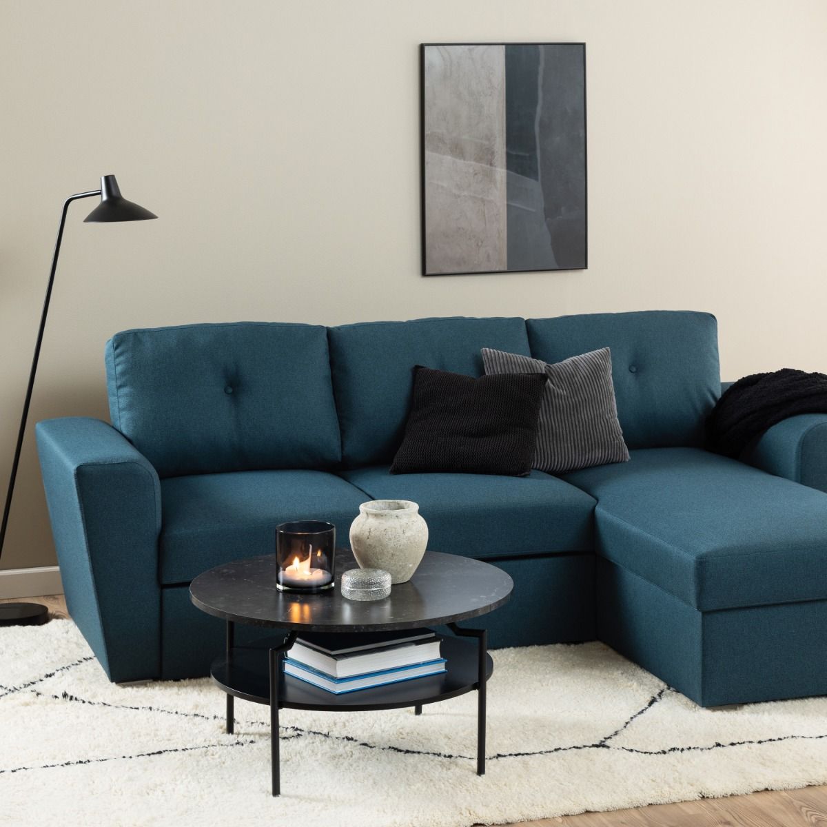 Wooden Coffee Table Round With Under Shelf - Goldington