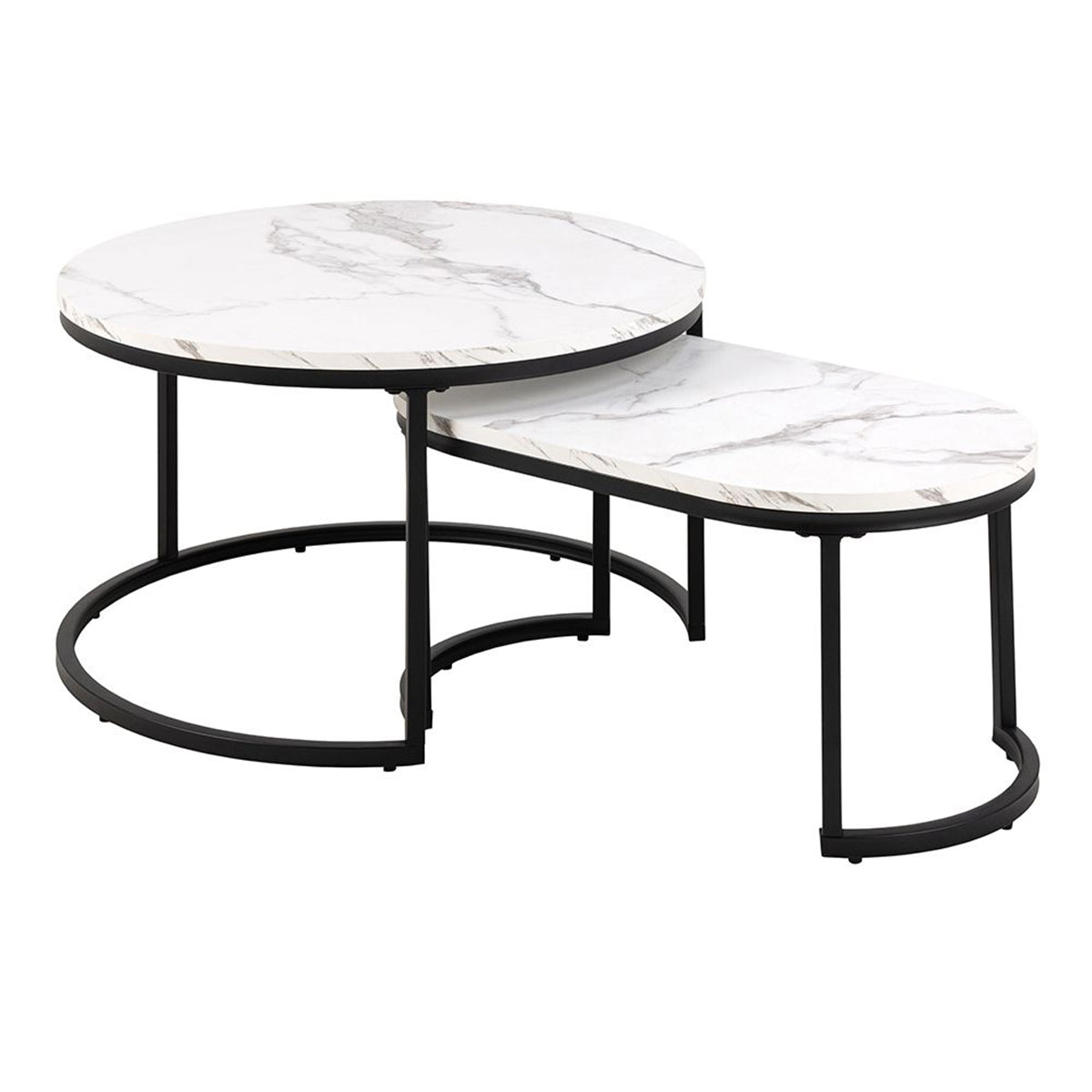 Wooden Coffee Table Set of 2 in Marble Effect - Spiro