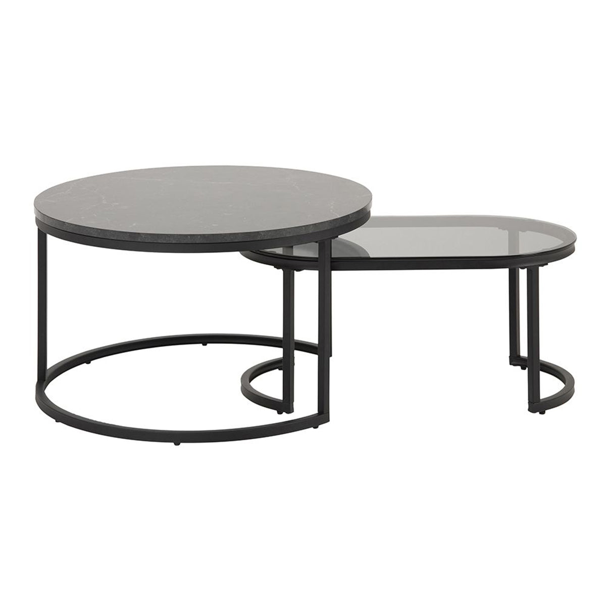 Wooden Coffee Table in Set Of 2 Round And Oval - Spiro