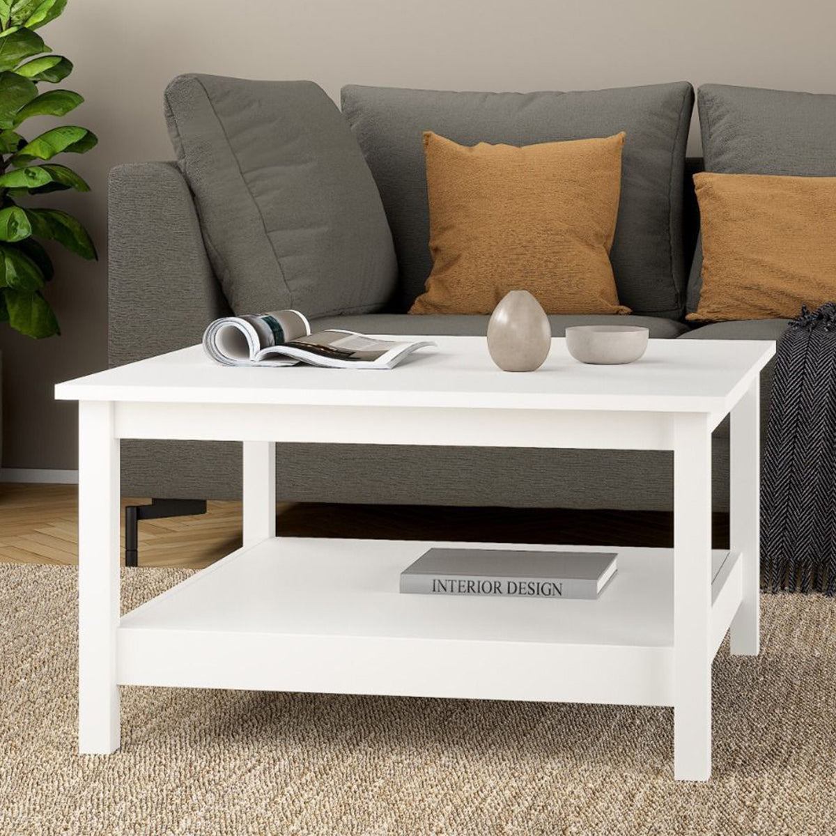 Wooden Coffee Table Square With Under Shelf - Madrid