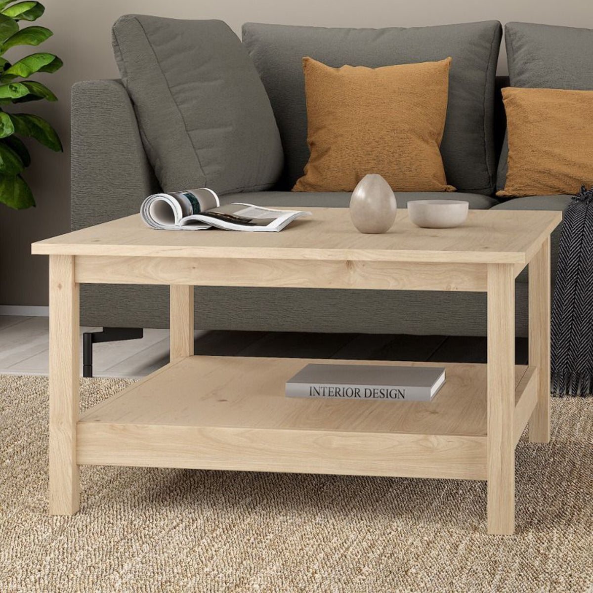 Wooden Coffee Table Square With Under Shelf - Madrid