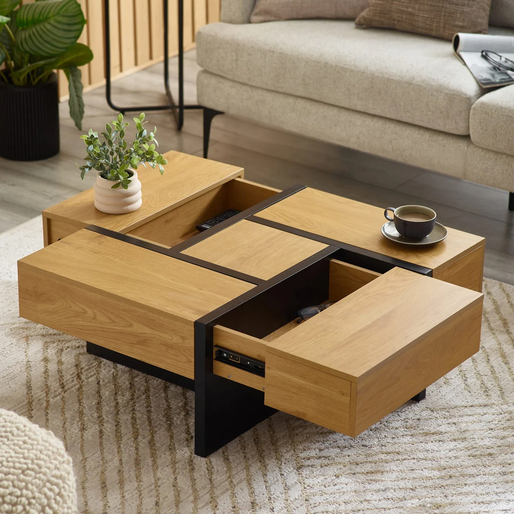 Wooden Coffee Table With Storage Square - Tahoe