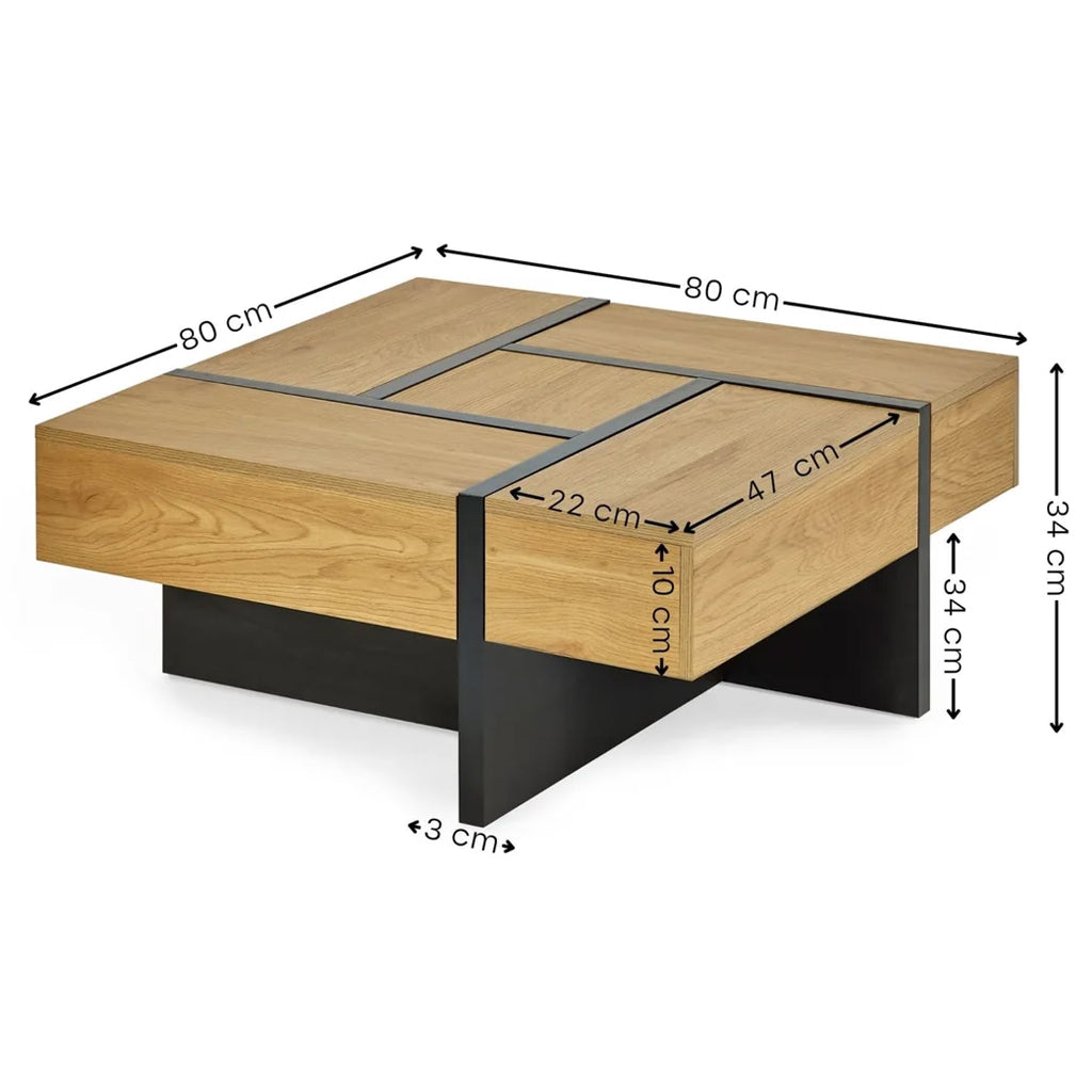 Wooden Coffee Table With Storage Square - Tahoe