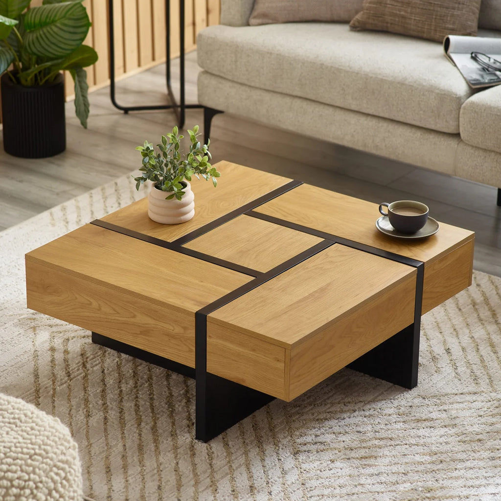 Wooden Coffee Table With Storage Square - Tahoe