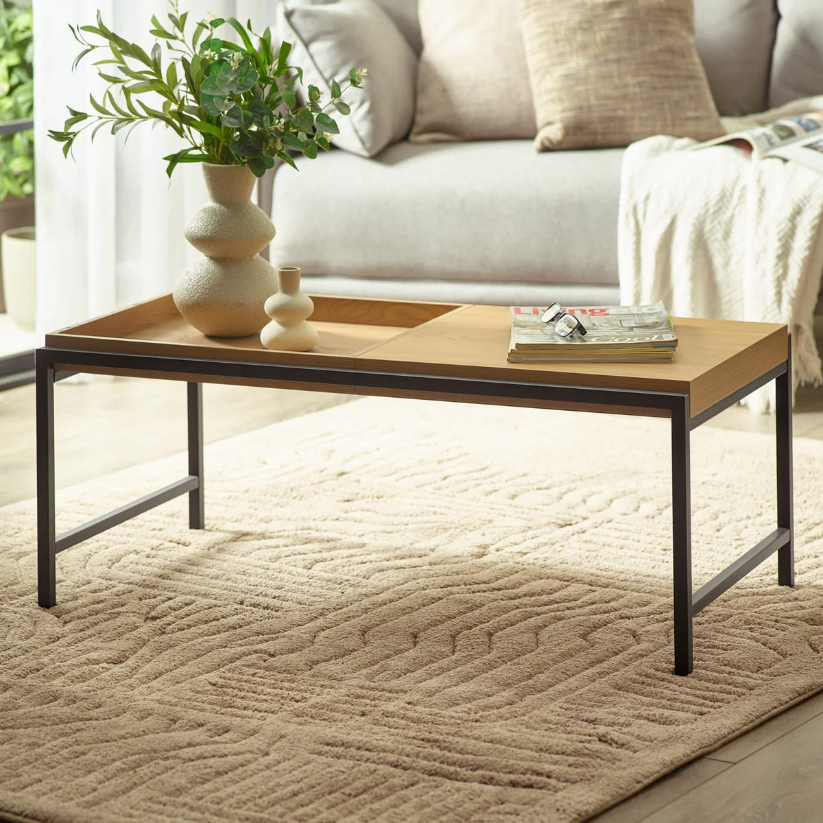 Wooden Coffee Table With Storage Tray - Reuben