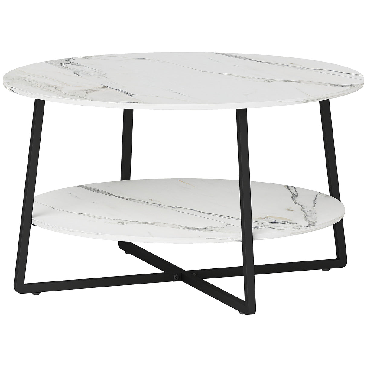 Wooden Coffee Table With Under Shelf in Marble Effect - Velmora
