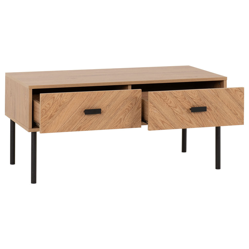 Wooden Coffee Table With 2 Drawers - Leon