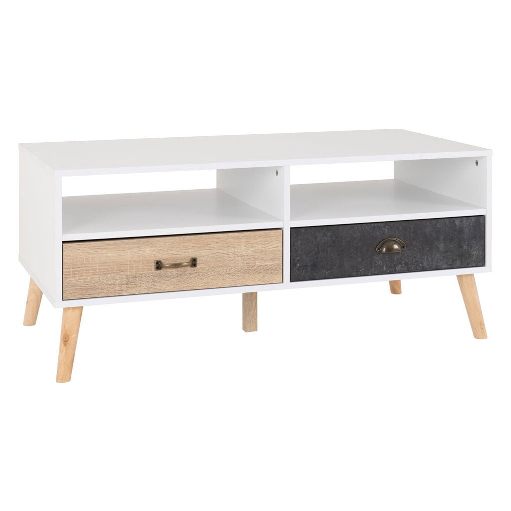 Wooden Coffee Table With 2 Drawers - Nordic