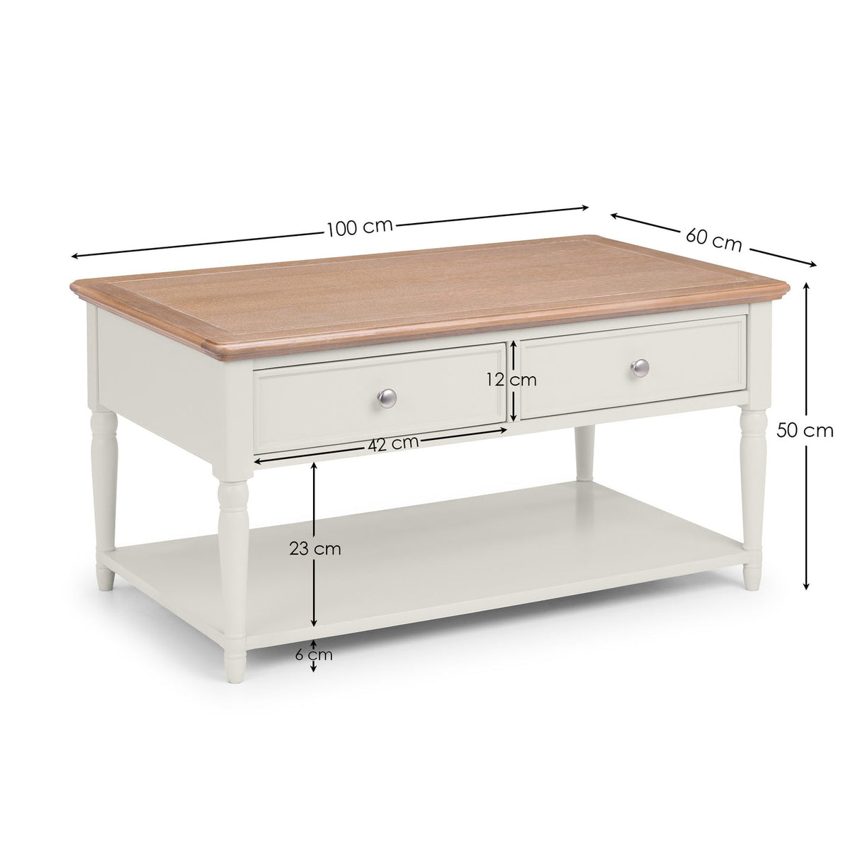 Wooden Coffee Table With 2 Drawers - Provence