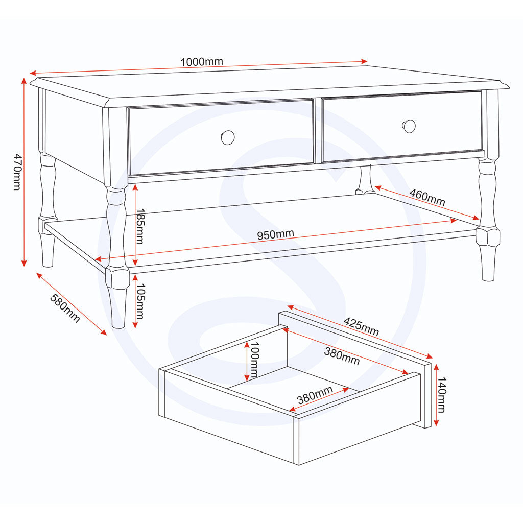 Wooden Coffee Table With 2 Drawers - Stratford