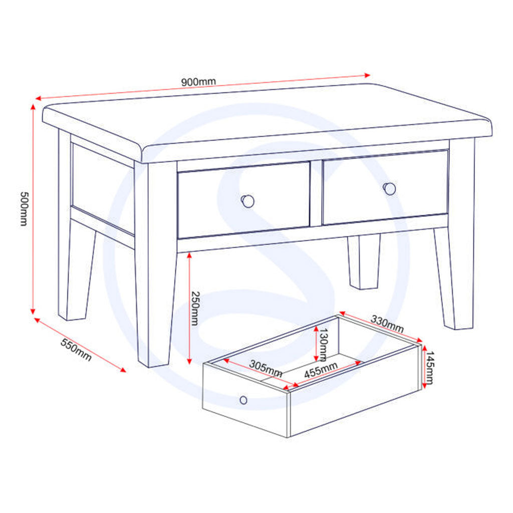 Wooden Coffee Table With 2 Drawers - Windsor