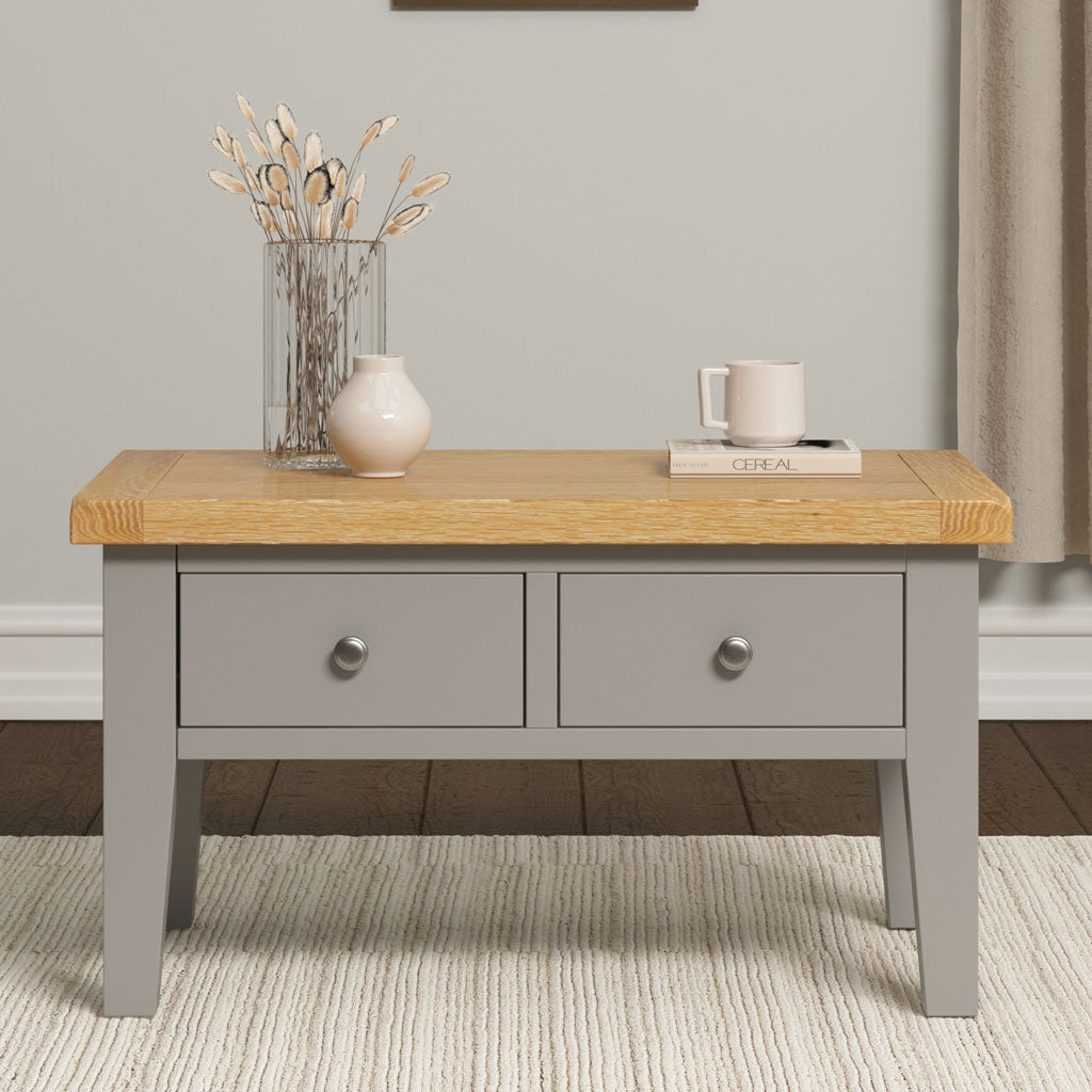 Wooden Coffee Table With 2 Drawers - Windsor