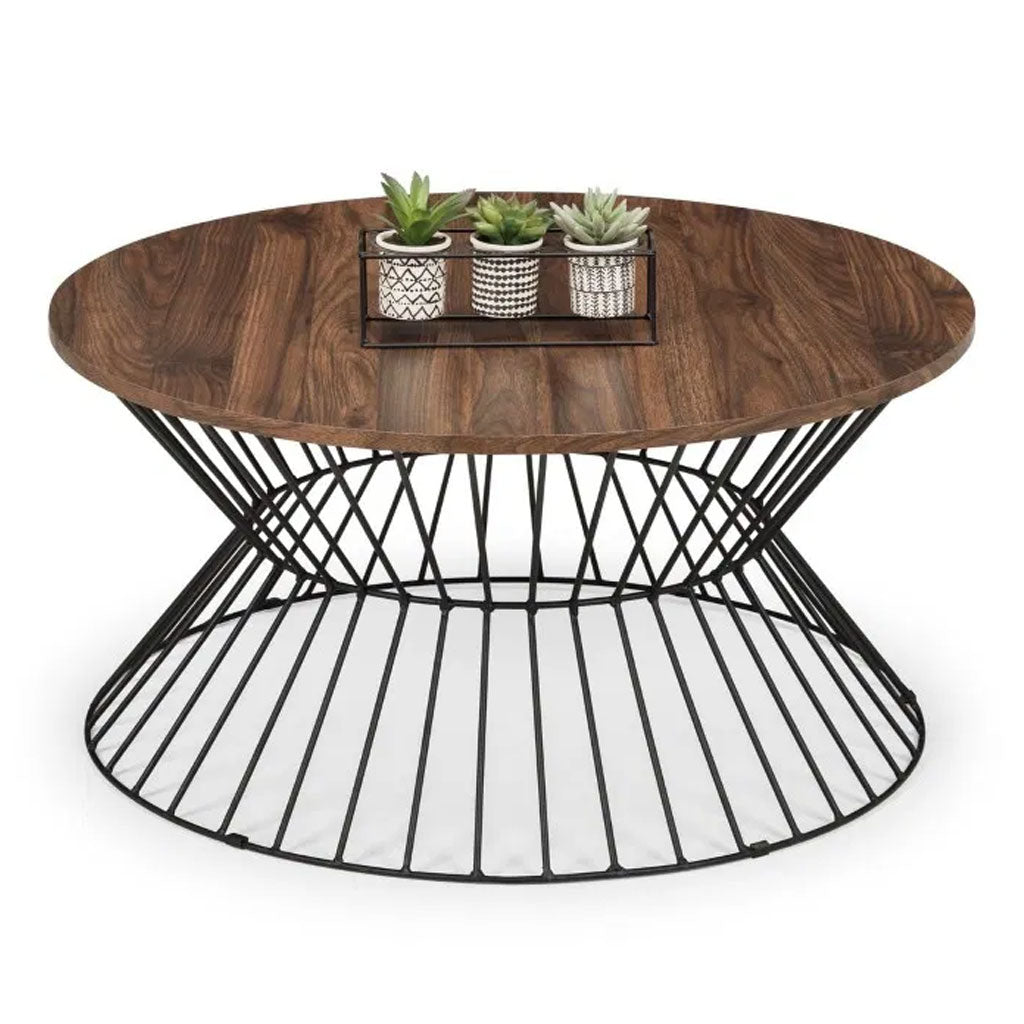 Wooden Coffee Table With Wire Frame Round - Jersey