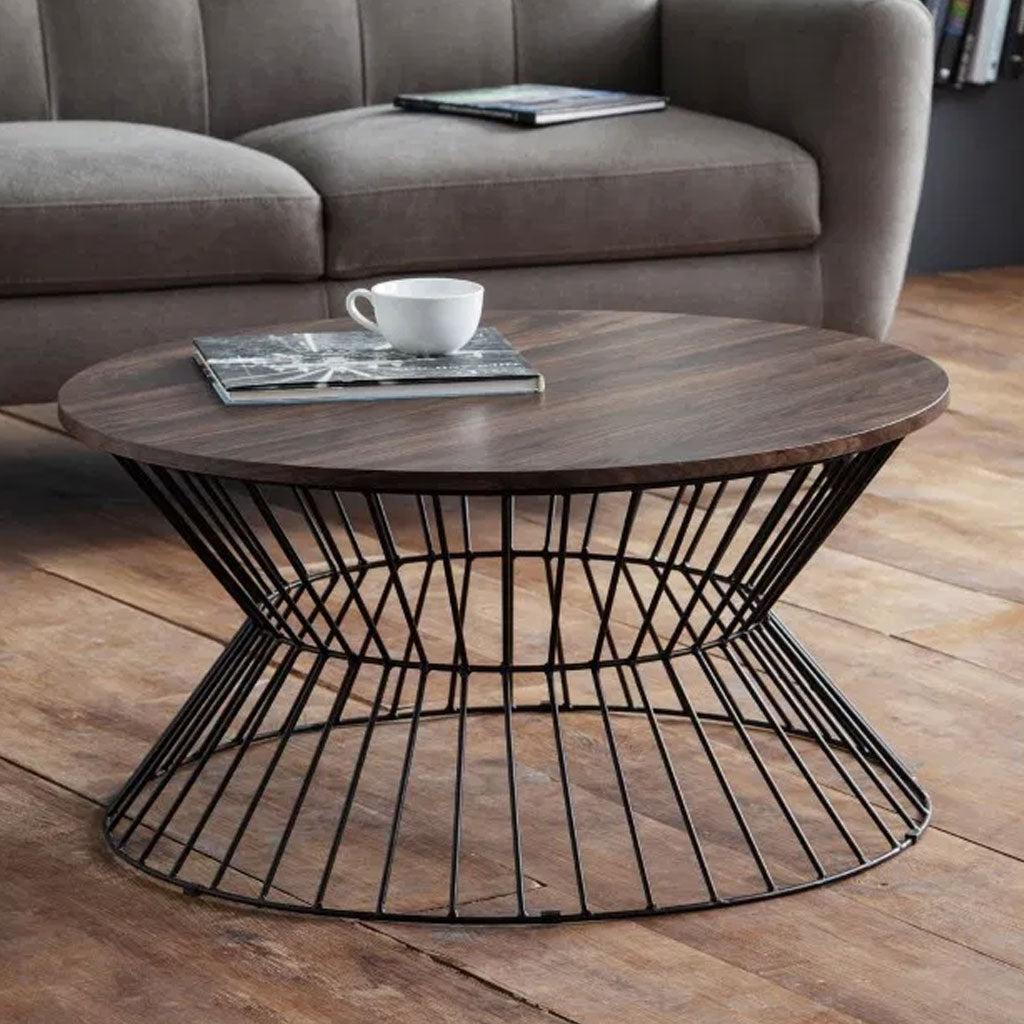 Wooden Coffee Table With Wire Frame Round - Jersey