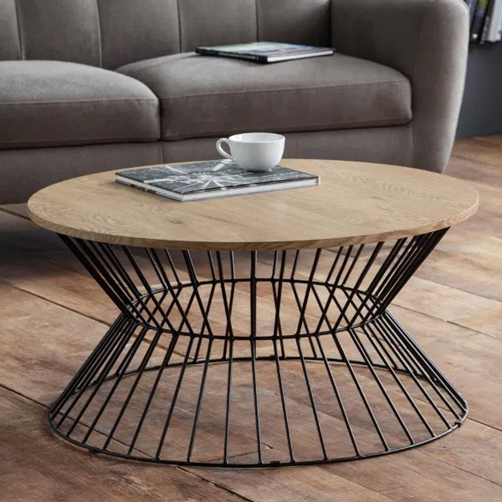Wooden Coffee Table With Wire Frame Round - Jersey