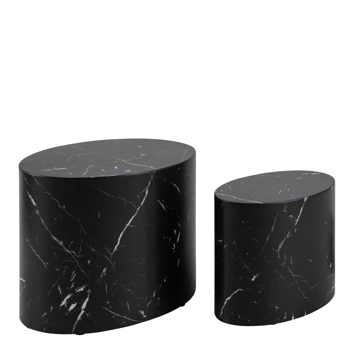 Wooden Coffee Tables in Set Of 2 Oval With Marble Marquina Effect - Mice
