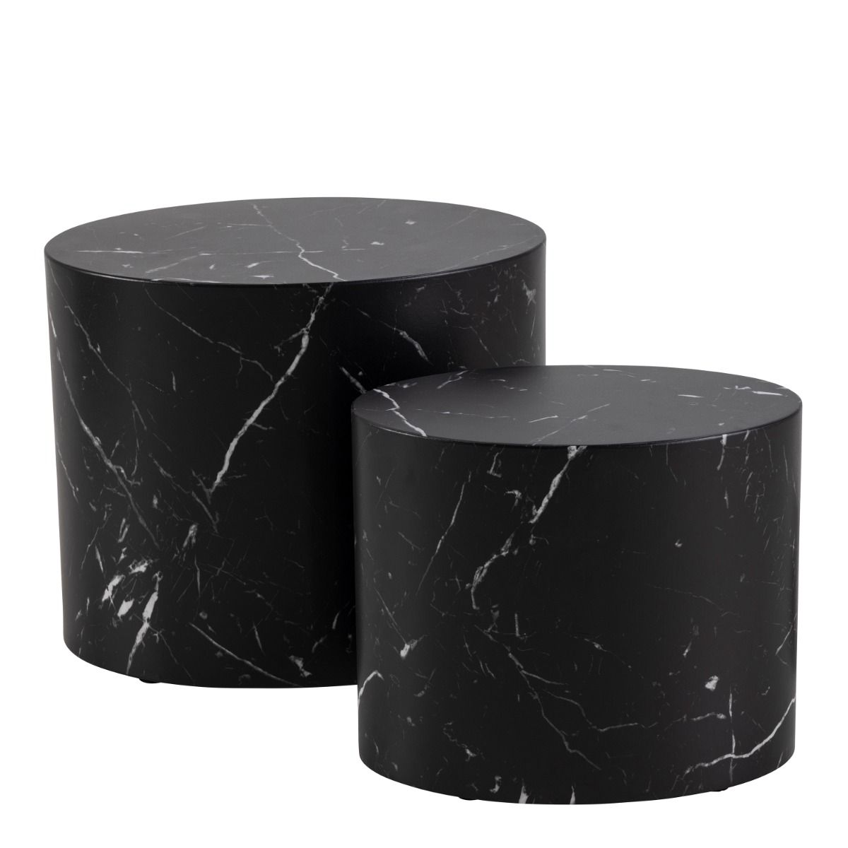 Wooden Coffee Tables in Set Of 2 Oval With Marble Marquina Effect - Mice