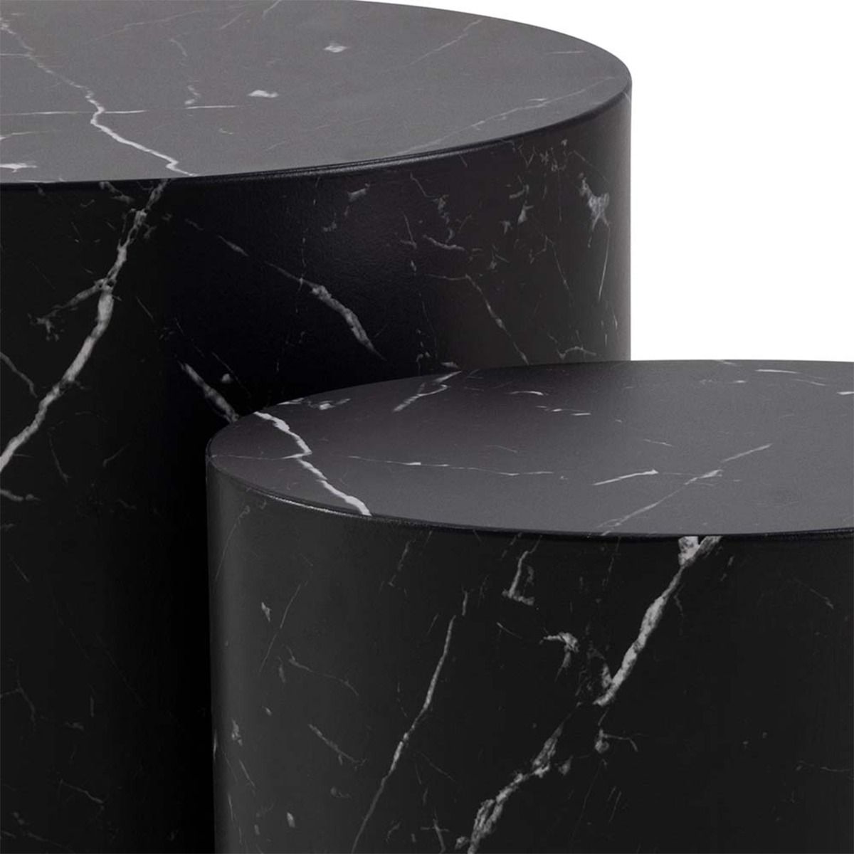 Wooden Coffee Tables in Set Of 2 Oval With Marble Marquina Effect - Mice