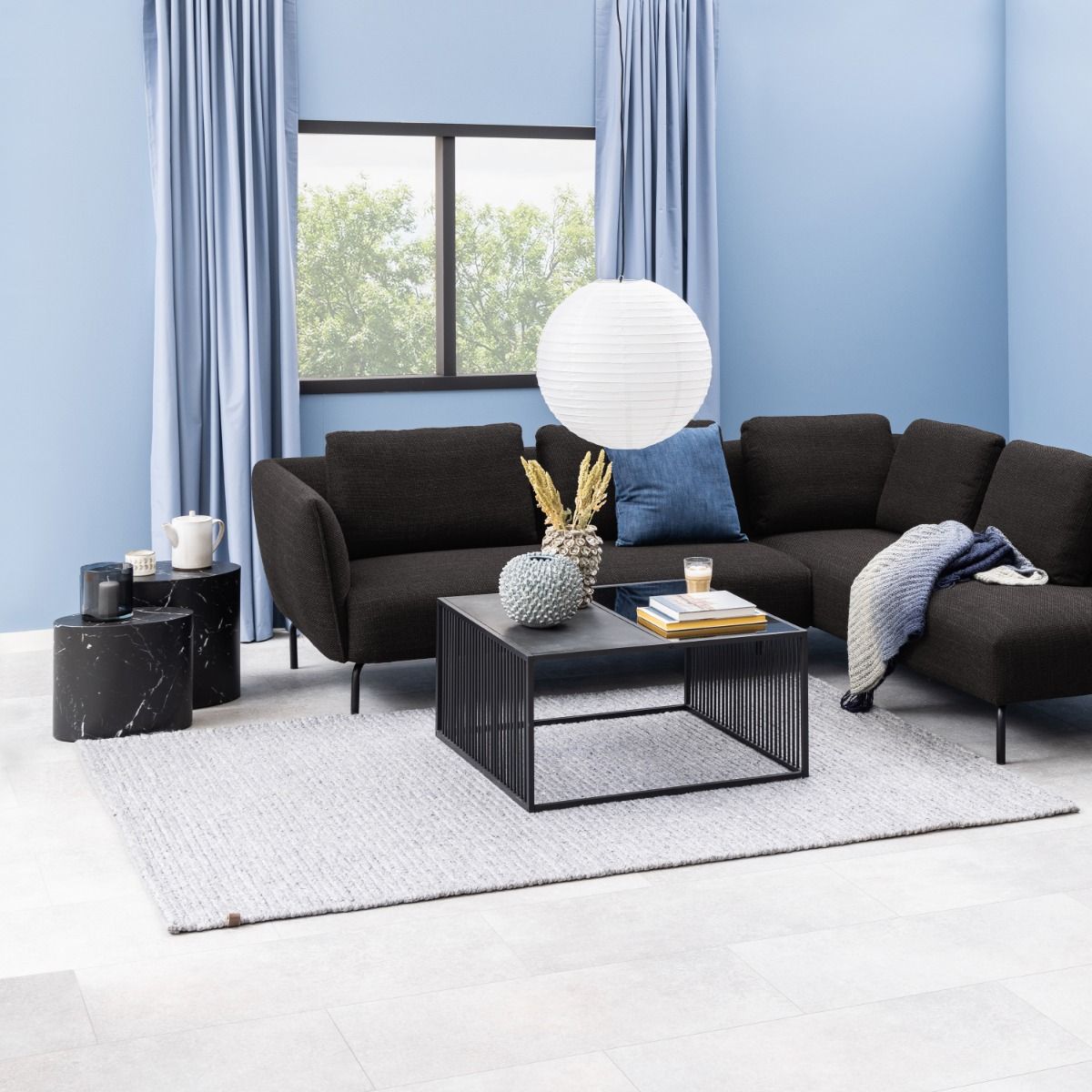 Wooden Coffee Tables in Set Of 2 Oval With Marble Marquina Effect - Mice