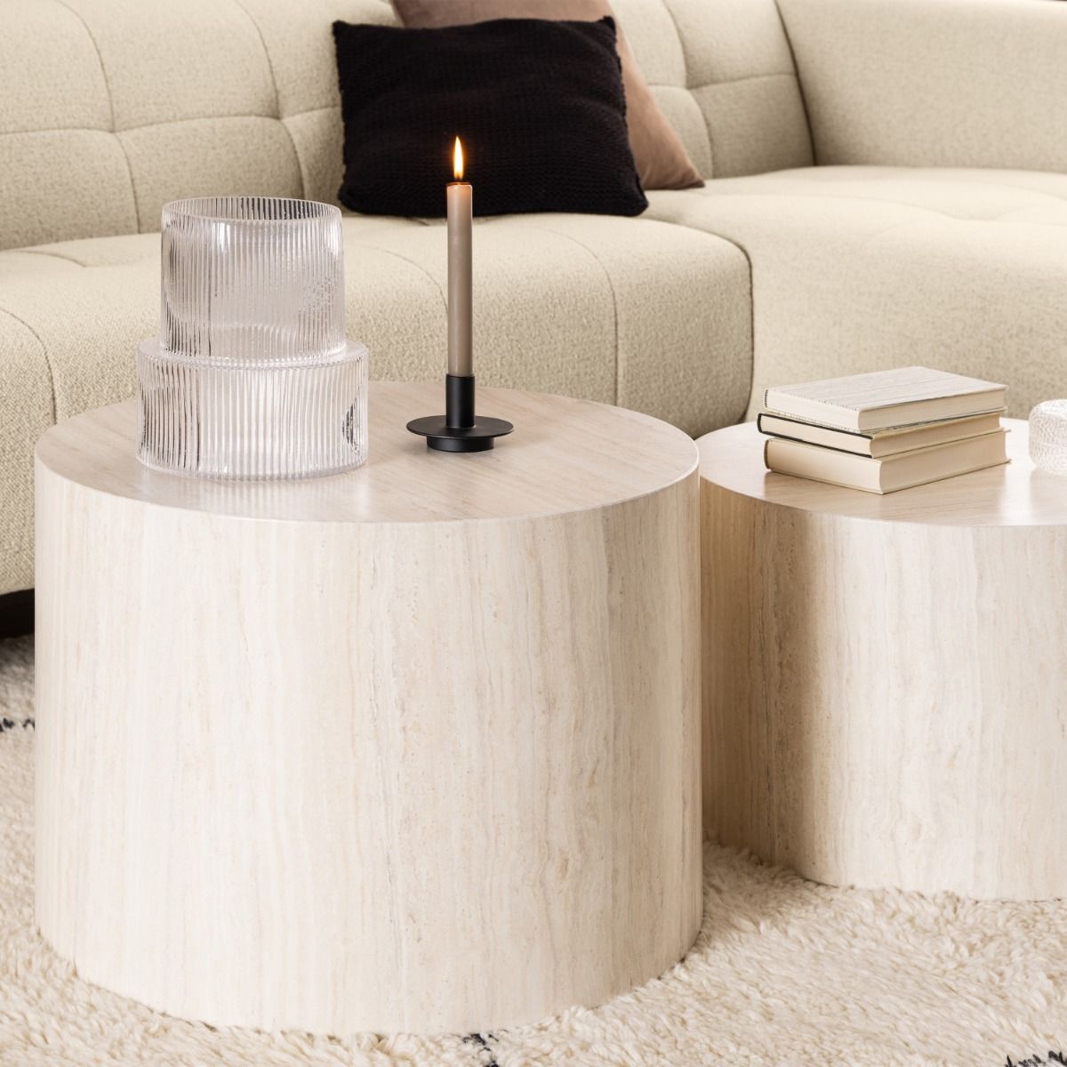 Wooden Coffee Tables in Set Of 2 Round - Dice