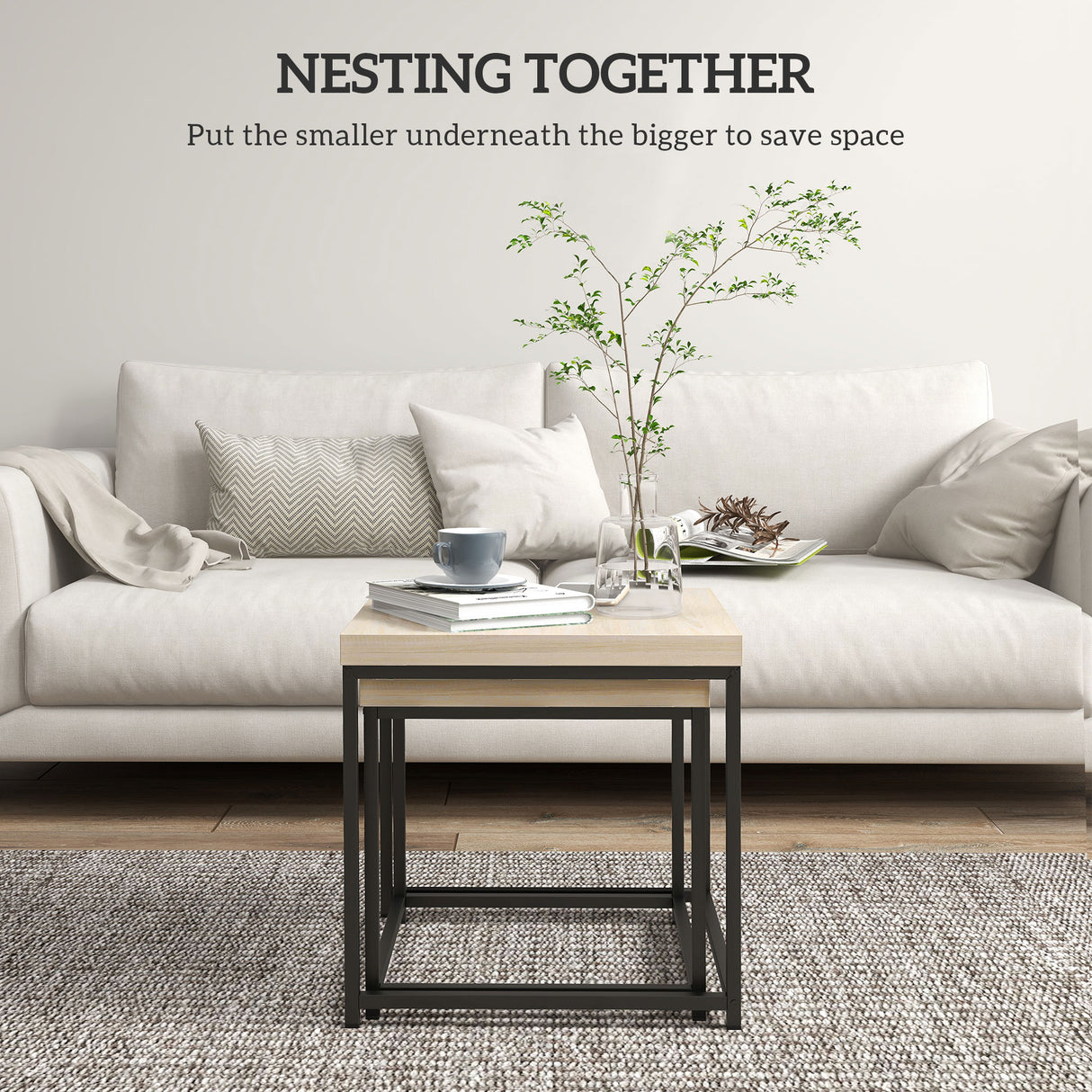 Wooden Coffee Tables Square in Set of 2 With 3.5cm Thick Table top - Velmora