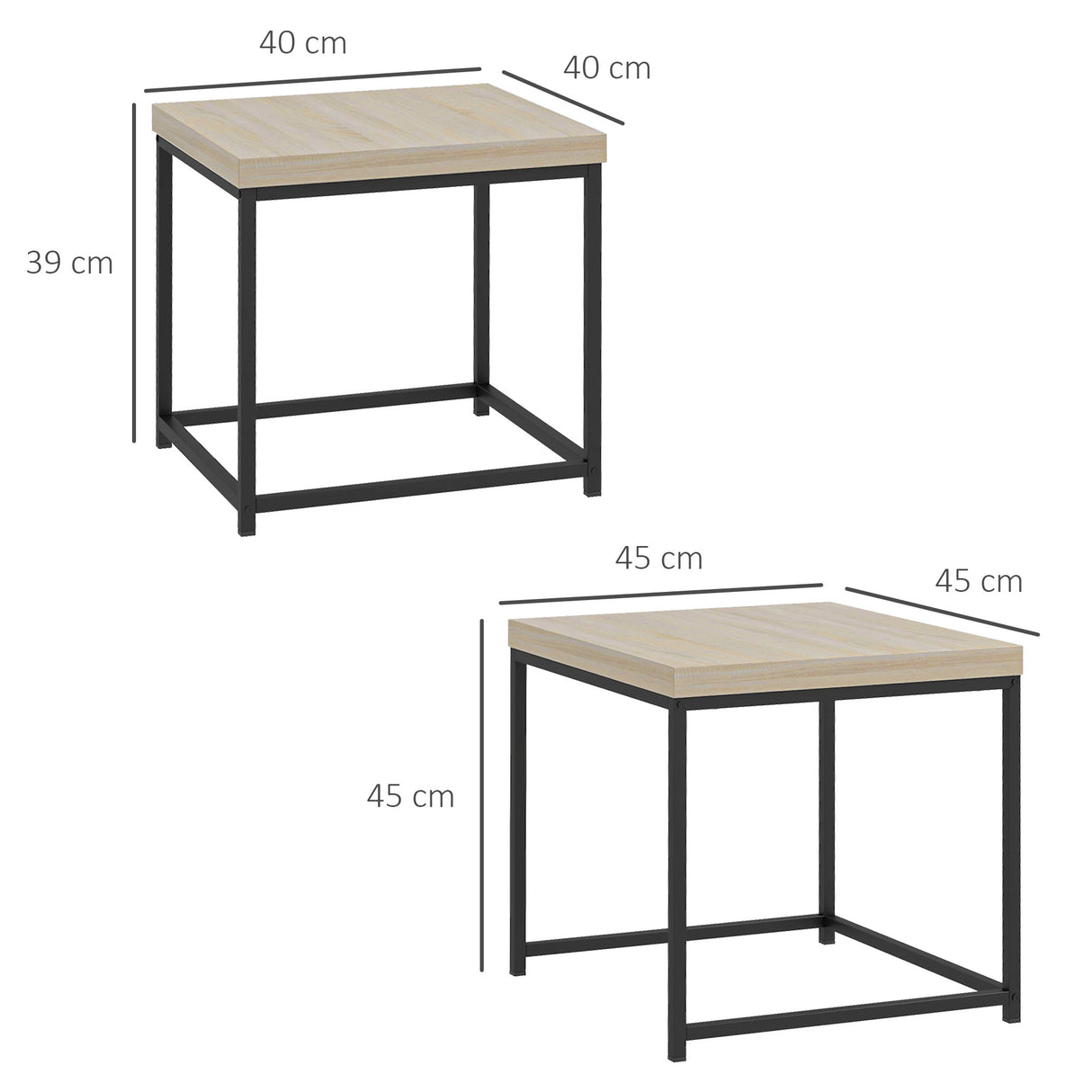 Wooden Coffee Tables Square in Set of 2 With 3.5cm Thick Table top - Velmora