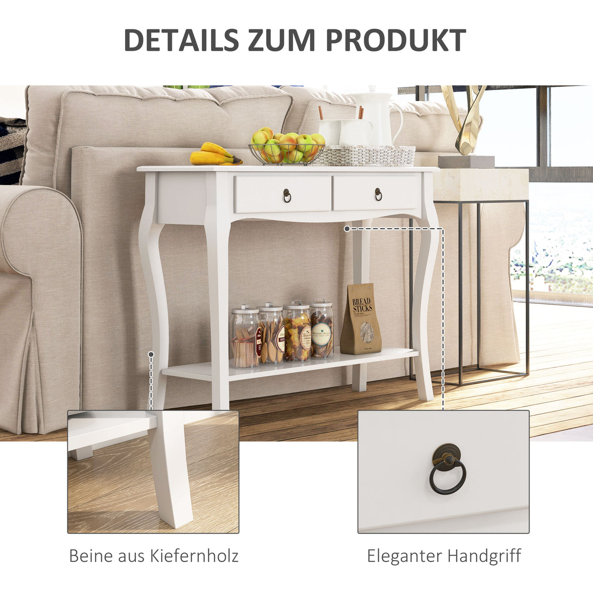 Wooden Console Table 100cm Wide With 2 Drawers - Velmora
