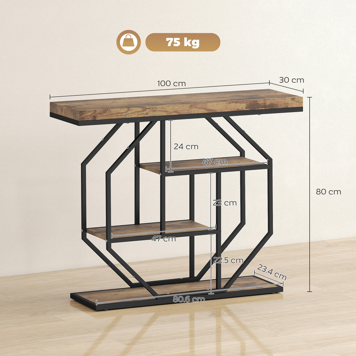 Wooden Console Table 100cm Wide With Black Steel Frame - Velmora