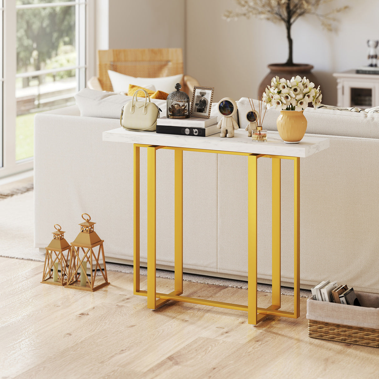 Wooden Console Table 100cm Wide With Steel Frame - Velmora