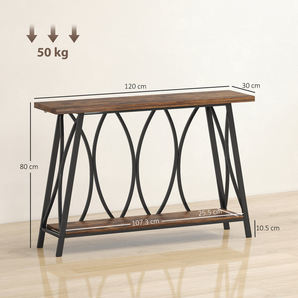 Wooden Console Table 120cm Wide With Metal Frame - Velmora