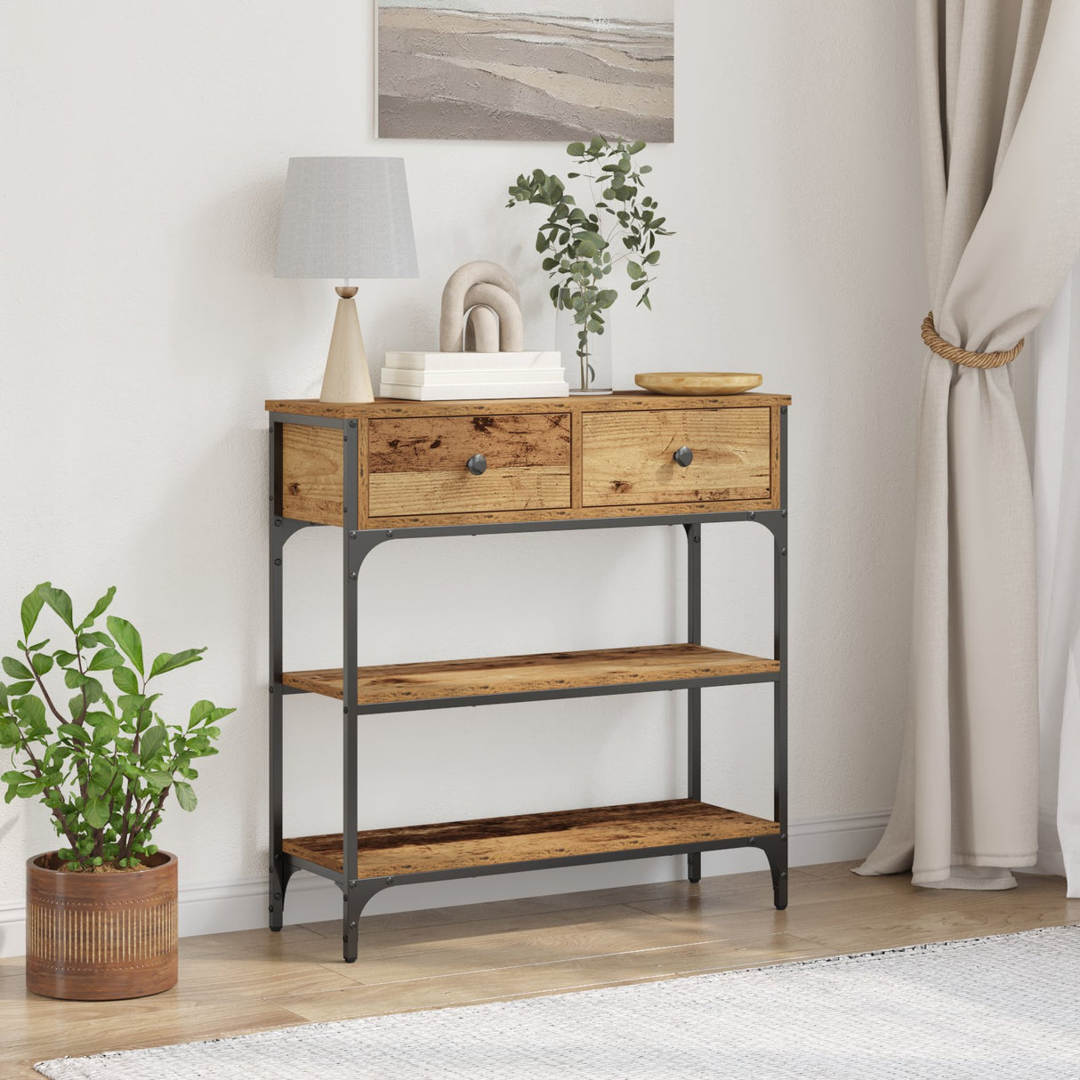 Wooden Console Table 72.5cm Wide With 2 Drawers - Vantage Home